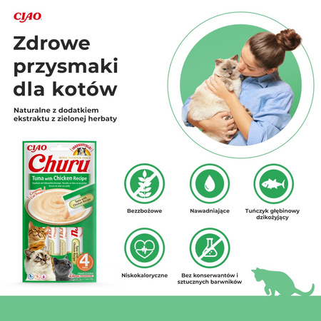 Inaba Cat Churu Tuna With Chicken 4x14g (56g) Kremowy Przysmak Dla Kota Pasta Z Tuńczykiem I Kurczakiem