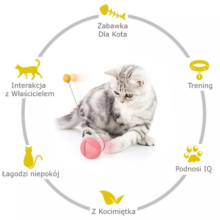 Zabawka Interaktywna Dla Kota Uciekająca Piłeczka Piórko Kolor Różowy