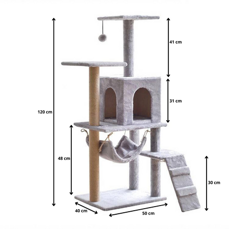 Drapak Drzewko Domek Dla Kota 120cm z Hamakiem Szary