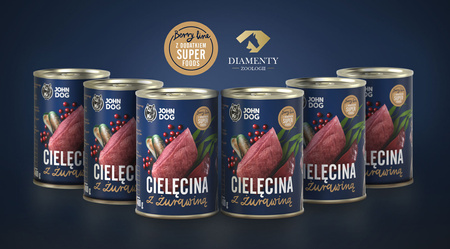 John Dog BERRY ADULT CIELĘCINA z żurawiną 6x 400g - Mokra Karma dla psów, 96% mięsa