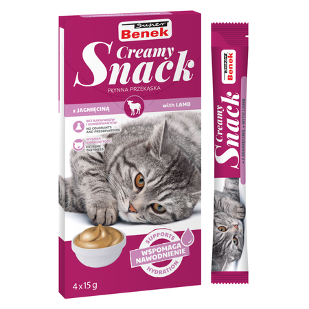 Super Benek Creamy Snack 12x15g Płynna Przekąska Dla Kotów Z Jagnięciną