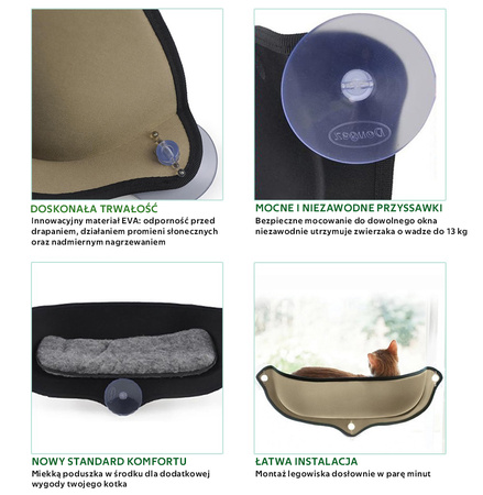 Legowisko dla kota na okno na przyssawkach hamak kolor ZIELONY