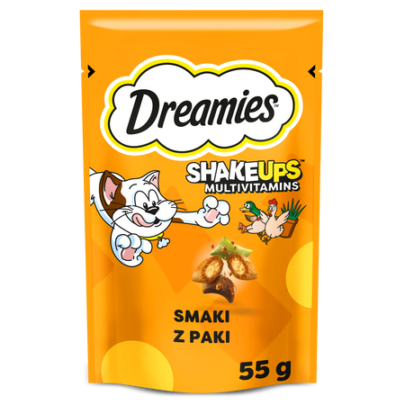 Dreamies Shake Ups Multivitamins 6x55g Przysmak Dla Kota z Kurczakiem Kaczką i Kocimiętką