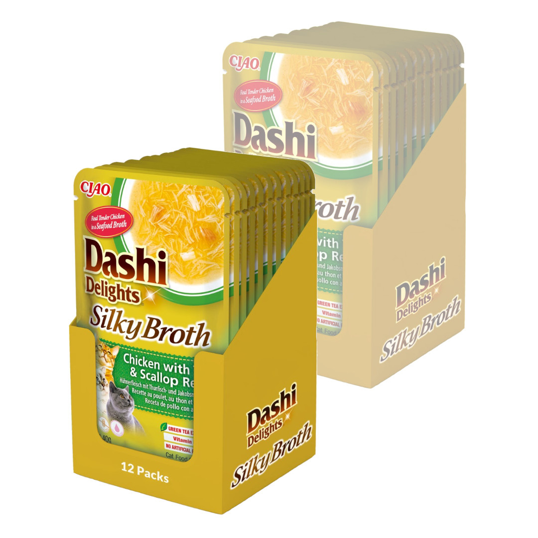 Inaba Cat Dashi Delights Silky Broth 24x40g Karma Uzupełniajaca Dla Kota Z Kurczakiem Tuńczykiem I Przegrzebkami