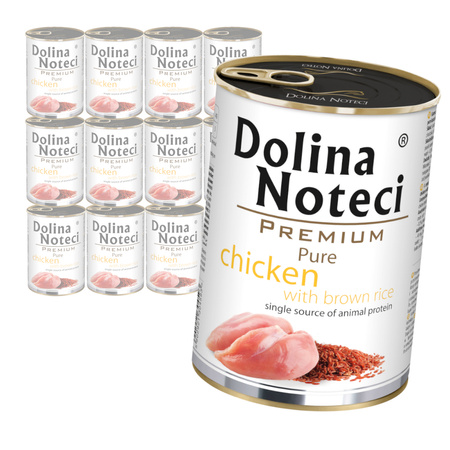 Dolina Noteci Premium Pure Bogata w Kurczaka z Ryżem Puszka 12x400g Mokra Karma Dla Psa