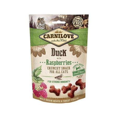 CARNILOVE CAT CRUNCHY SNACK DUCK WITH RASPBERRIES 50G - przysmak dla kotów, kaczka i liście maliny