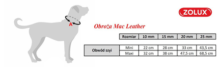 ZOLUX Obroża Dla Psa Mac Leather 10mm 22-32cm Turkusowa