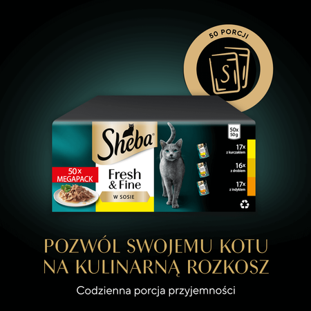 Sheba Fresh&Fine Megapack Saszetki 100x50g Mokra Karma Dla Kotów W Sosie Kurczak Drób Indyk