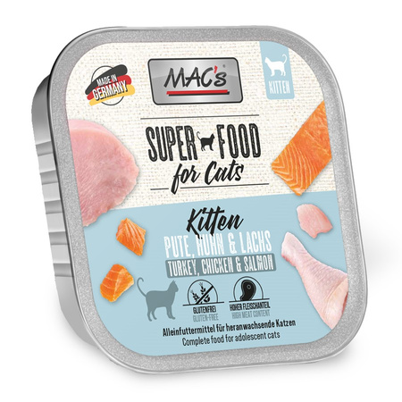 MAC's Kitten Tacka 16x100g Bezzbożowa Mokra Karma Dla Kociąt z Indykiem Kurczakiem i Łososiem