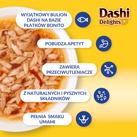 Inaba Cat Dashi Delights 12x70g Uzupełniająca Karma Dla Kota Bulion z Tuńczykiem i Płatkami Bonito
