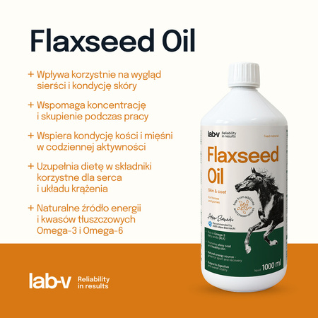 LAB-V Olej Lniany Naturalny Suplement Dla Konia 1000ml Wsparcie Odporności Poprawa Trawienia Zdrowa Skóra