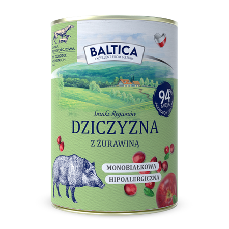 Baltica Dziczyzna z Żurawiną 12x400g Monoproteinowa Hipoalergiczna Bezzbożowa Mokra Karma Dla Psa