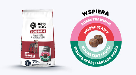 John Dog Good Form ADULT KURCZAK Z WOŁOWINĄ 3 kg Średnie i Duże Rasy - sucha karma dla psów