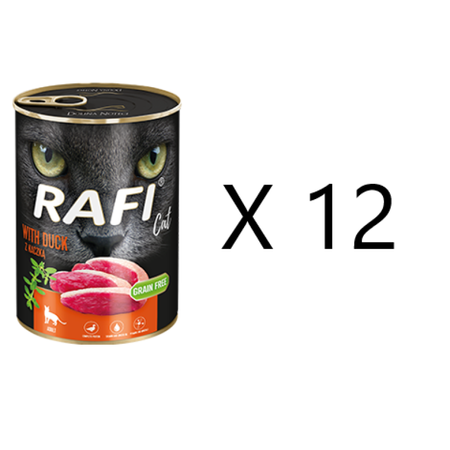 Mokra Karma dla Kotów Rafi Cat Adult z Kaczką Puszka Zestaw 12 x 400 g