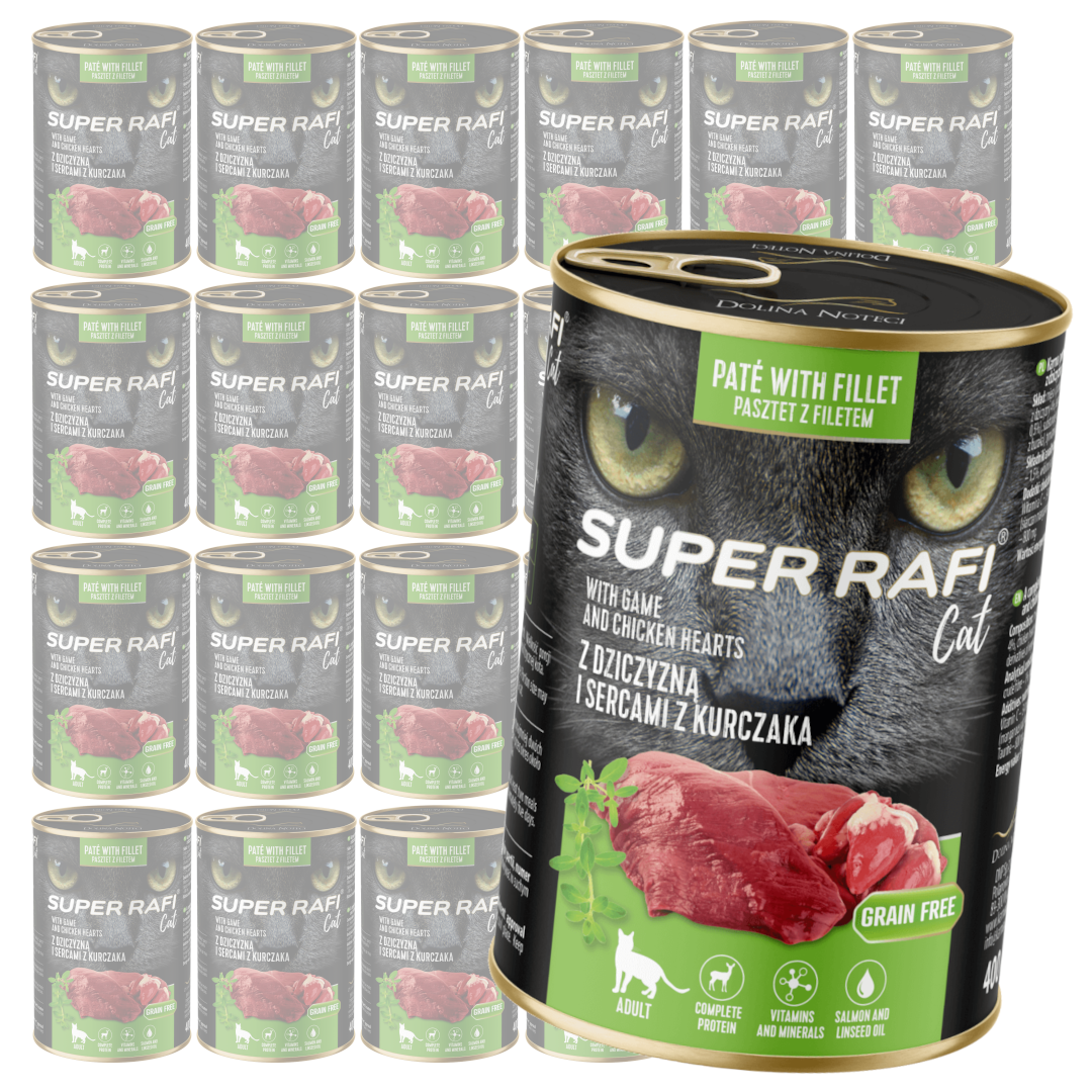 Super Rafi Cat Bezzbożowa Mokra Karma Dla Kotów Z Dziczyzną I Sercami Z Kurczaka