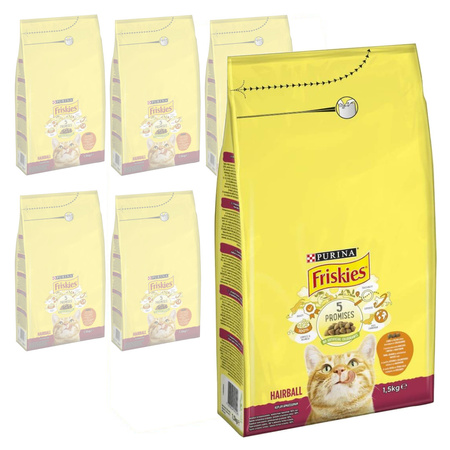 Purina Friskies Hairball Sucha Karma Dla Kota Z Kurczakiem I Dodatkiem Warzyw 6x1,5kg