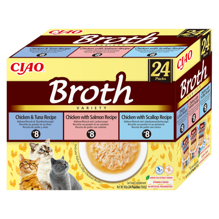 Inaba Cat Ciao Broth 24x40g Uzupełniająca Karma Dla Kota Bulion z Kurczakiem Łososiem Tuńczykiem i Przegrzebkami