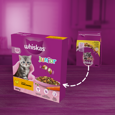 Whiskas Junior 5x800g Sucha Karma Pełnoporcjowa Dla Kociąt Z Kurczakiem