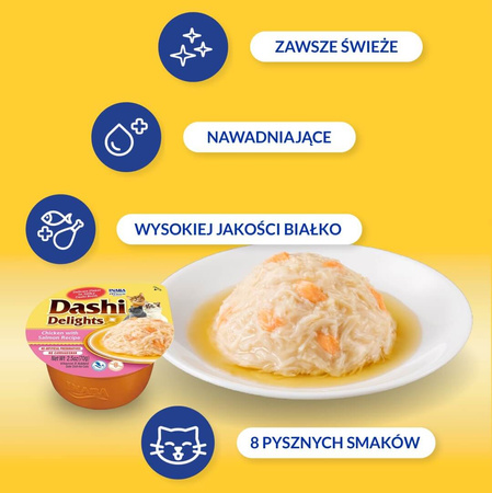 Inaba Cat Dashi Delights Salmon 12x70g Uzupełniająca Karma Dla Kota Bulion Z Łososiem Kurczakiem Serem