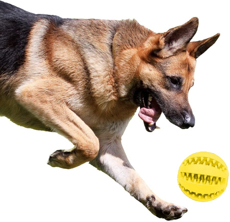 Piłka Gumowa na Smaczki Dla Psa Zabawka Dentystyczna Gryzak 7cm Żółta