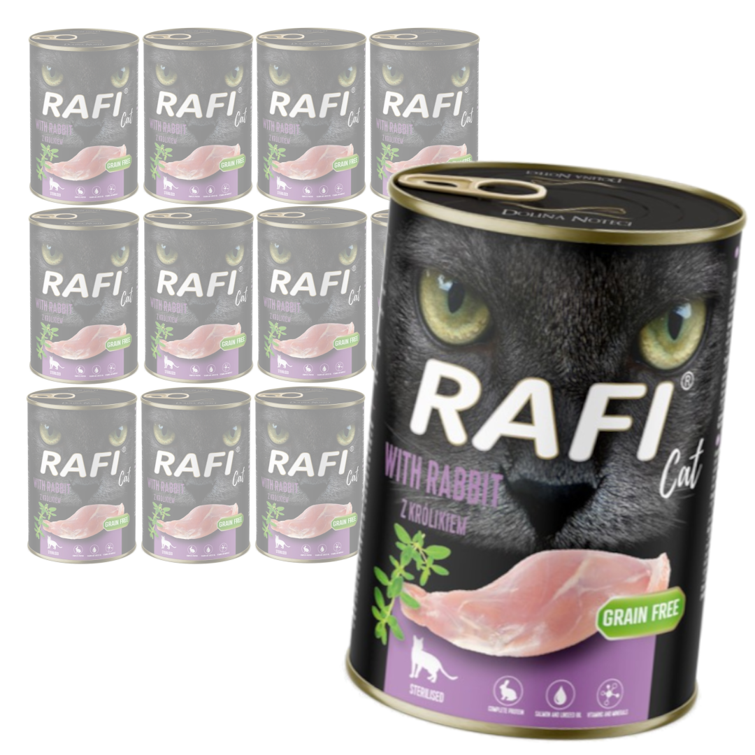 Rafi Cat Adult 12x400g Bezzbożowa Mokra Karma Dla Kotów Sterylizowanych Z Królikiem