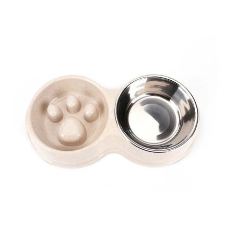 Miska dla psa i kota SLOW FEEDER 2x400ml 31.5x17.5x6cm Beżowa Spowalniająca jedzienie