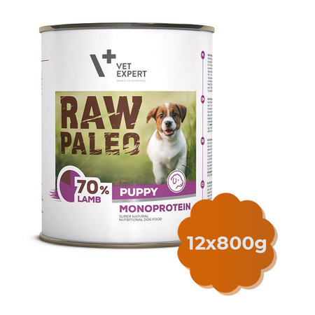 ZESTAW Karma mokra dla szczeniąt VetExpert RAW PALEO puppy lamb 12x800g - z jagnięciną