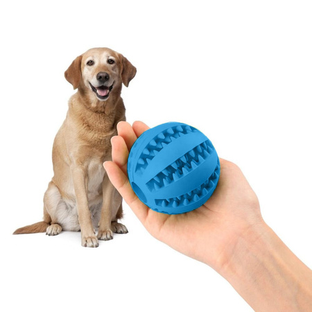 Piłka Gumowa na Smaczki Dla Psa Zabawka Dentystyczna Gryzak 5cm Niebieska