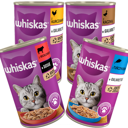 WHISKAS Adult 4 Smaki 24x400g Mokra Karma Dla Dorosłych Kotów Kurczak Wołowina Tuńczyk Kaczka