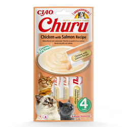 Inaba Cat Churu Chicken With Salmon 4x14g (56g) Kremowy Przysmak Dla Kota Pasta Z Kurczakiem I Łososiem