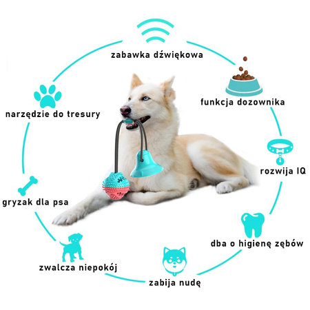Zabawka gryzak dla psa SNACK BALL, piłka z dozownikiem na przyssawce kolor TURKUSOWO-CZERWONY