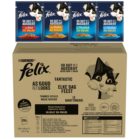 Felix Fantastic Karma Dla Kotów Wybór Smaków W Galaretce 10,2kg (120x85g) + Drapak GRATIS