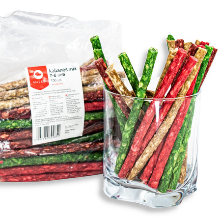 Kiełbaski MACED Kabanos Mix 7-8 mm/12.5 cm 100 szt. Przysmak Dla Psa