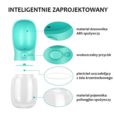 Przenośny dozownik wody dla psa, miska dla picia 350ml kolor TURKUSOWY