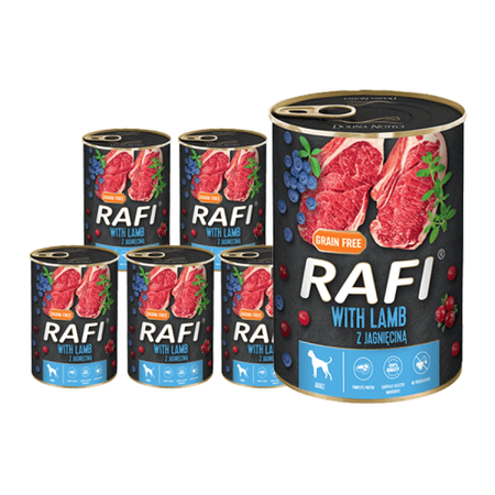 Rafi Mokra Karma dla Psów z Jagnięcina, Żurawiną i Borówką Puszka Zestaw 12 x 800 g