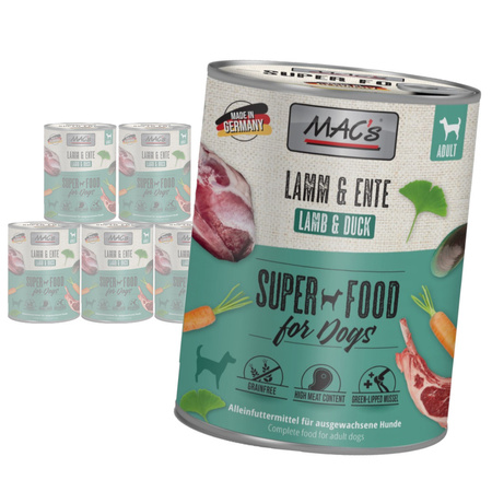 MAC's Dog 6x800g Bezzbożowa Mokra Karma z Jagnięciną i Kaczką Dla Psa Na Stawy i Krążenie