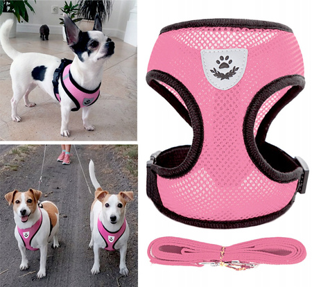 Lekkie Oddychające Szelki + Smycz Dla Psa Psów L klatka 37-49 cm BLADORÓŻOWE