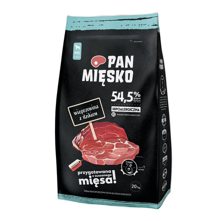 PAN MIĘSKO Wieprzowina z Dzikiem 20kg Sucha Karma Dla Psa XL