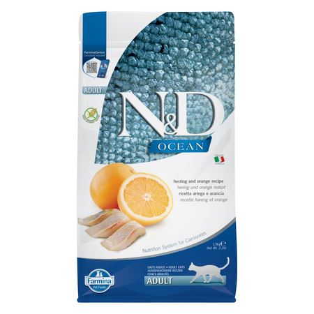 Farmina N&D Cat Ocean Herring Orange Adult 1,5kg Sucha Karma Dla Kota Śledź z Pomarańczą