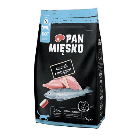Pan Mięsko 10kg Hipoalergiczna Sucha Karma Dla Kota Kurczak Z Pstrągiem Chrupki Rozmiar S