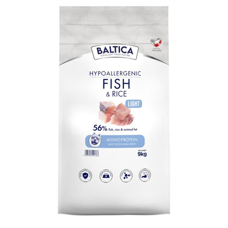 Baltica Adult Light Ryba z Ryżem XS/S 9kg Hipoalergiczna Sucha Karma Dla Psów Miniaturowych i Małych Ras