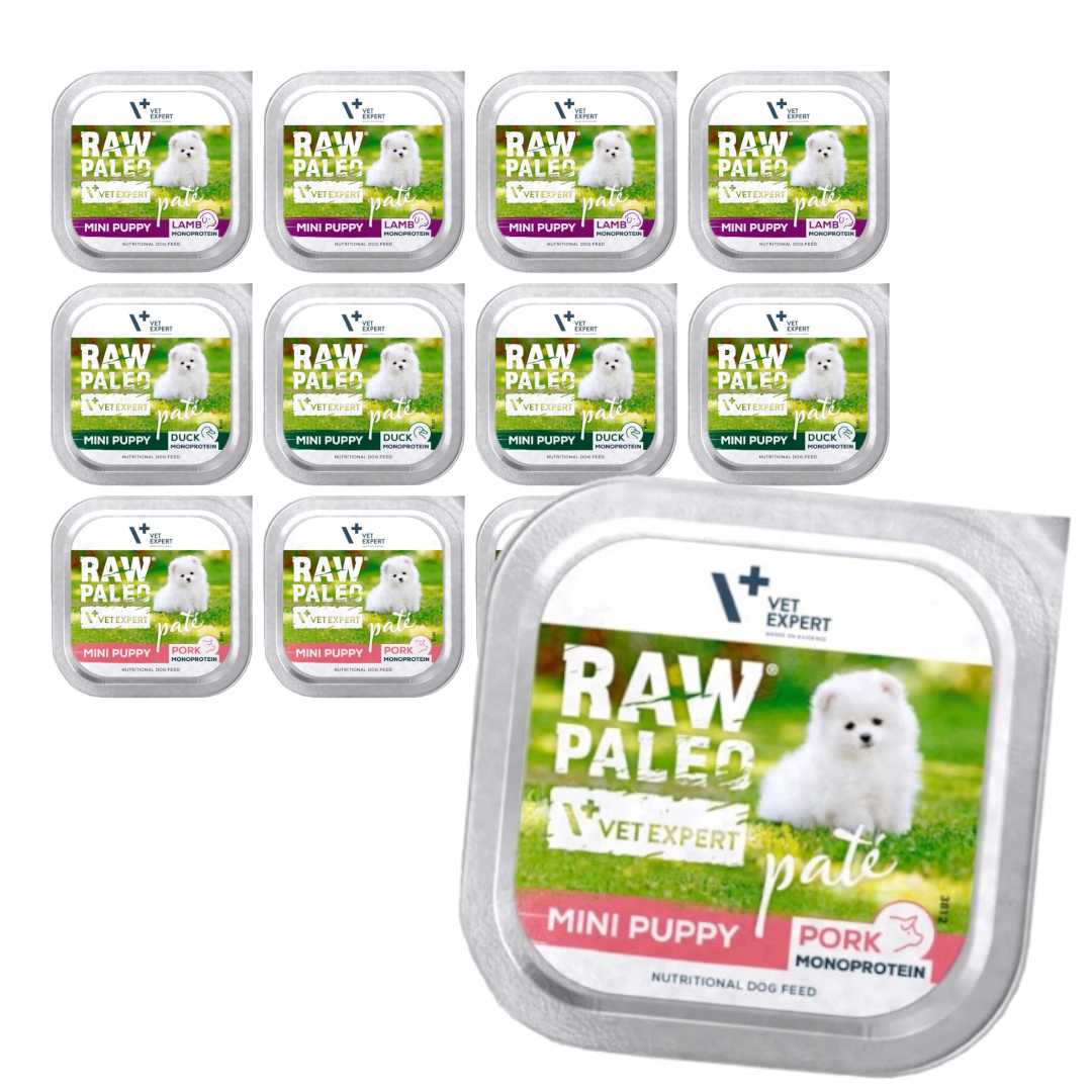 Raw Paleo Pate Mini Puppy Monoproteinowa Mokra Karma Pasztet Dla Szczeniąt Małych Ras Z Wieprzowiną Kaczką I Jagnięciną