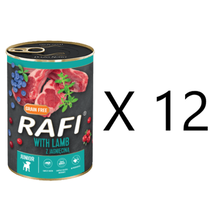 Rafi Mokra Karma dla Młodych Psów z Jagnięciną Puszka Zestaw 12 x 400 g