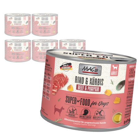 MAC's Dog 6x200g Bezzbożowa Mokra Karma z Wołowiną i Dynią Dla Psa Na Stawy Skórę Sierść