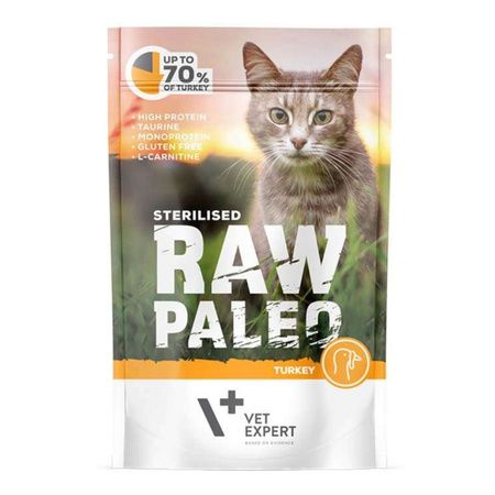 Vet Expert Raw Paleo Sterilised Turkey 6x100g Saszetka Karma Mokra z Indykiem Dla Kotów Sterylizowanych