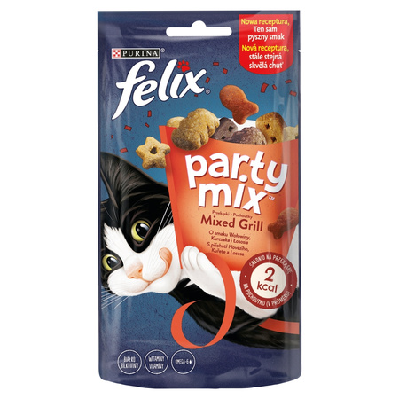 Purina Felix Party Mix Mixed Grill Przekąski Dla Kota O Smaku Wołowiny Kurczaka I Łososia 8x60g