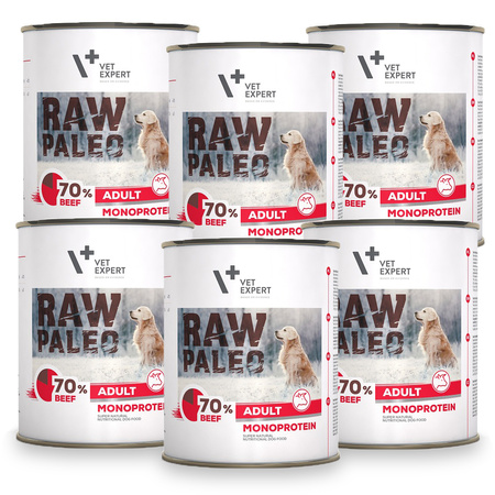 ZESTAW VetExpert RAW PALEO Adult Beef 6x800g z Wołowiną - Mokra Karma Dla Psów, Bez Zbóż