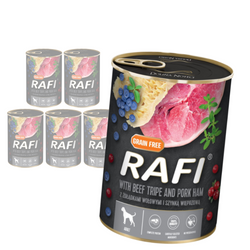 Rafi 6x400g Bezzbożowa Mokra Karma dla Psa z Żołądkami Wołowymi i Szynką Wieprzową