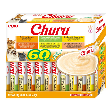 Inaba Cat Churu 80x14g Kremowy Przysmak Dla Kota Pasta Mix Z Kurczakiem i Tuńczykiem
