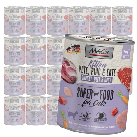 MAC's Kitten 24x800g Bezzbożowa Mokra Karma Dla Kociąt Indyk Wołowina Kaczka